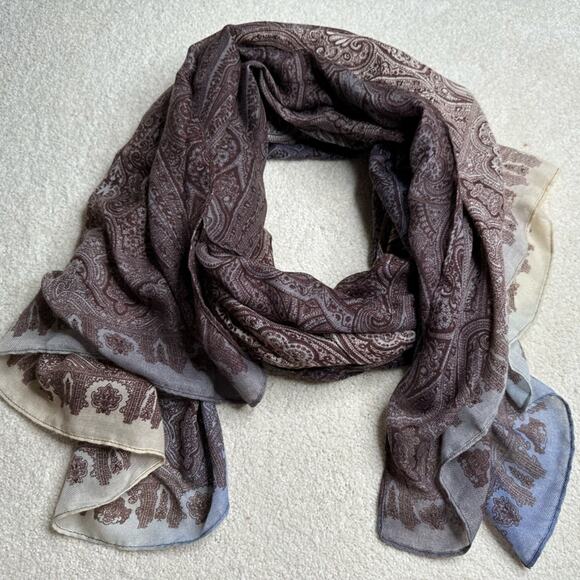 Chic Brown and Cream Paisley Print Infinity Scarf with Ombré Effect - Picture 1 of 4
